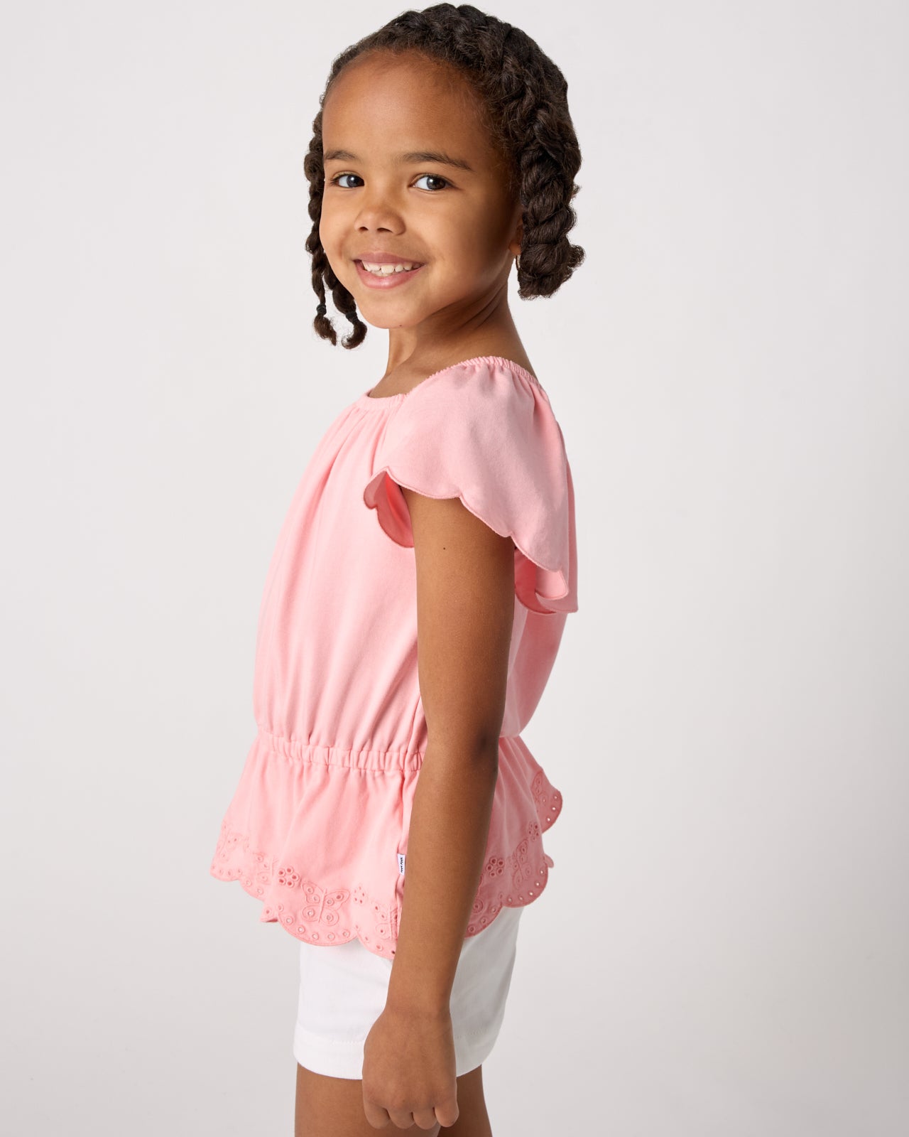 Soft Coral Puff Sleeve Eyelet Top - Image 3