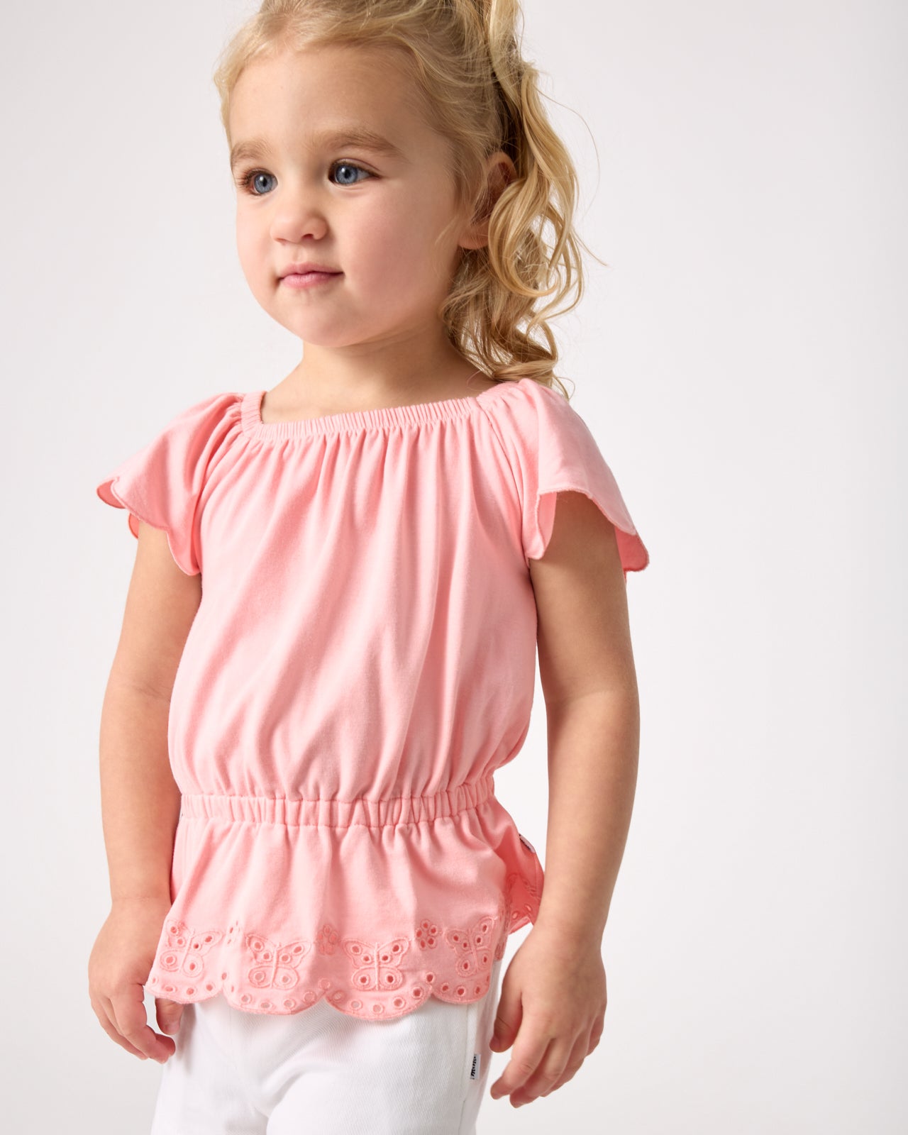 Soft Coral Puff Sleeve Eyelet Top - Image 4