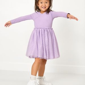 Powder Lilac Ribbed Layered Tulle Dress