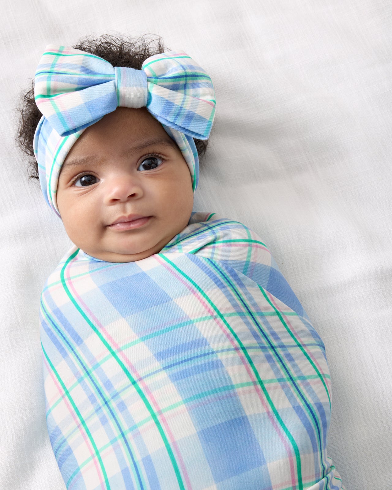 Springtime Plaid Swaddle & Luxe Bow Headband Set - Image 2