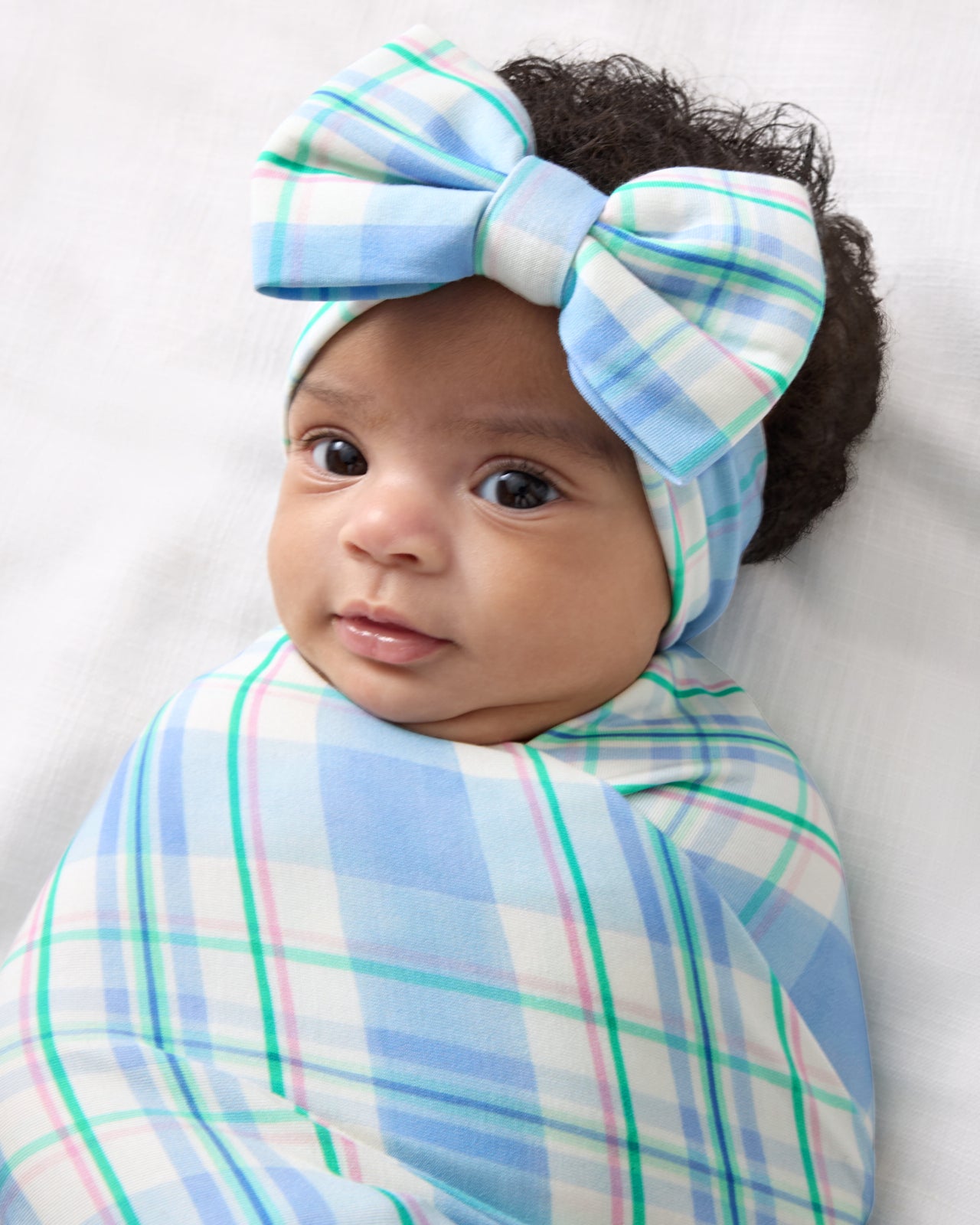 Springtime Plaid Swaddle & Luxe Bow Headband Set - Image 3