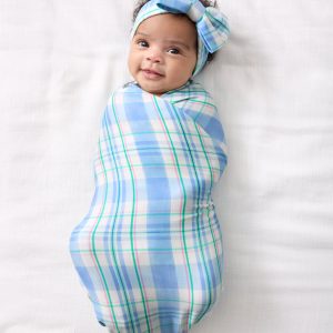 Springtime Plaid Swaddle & Luxe Bow Headband Set