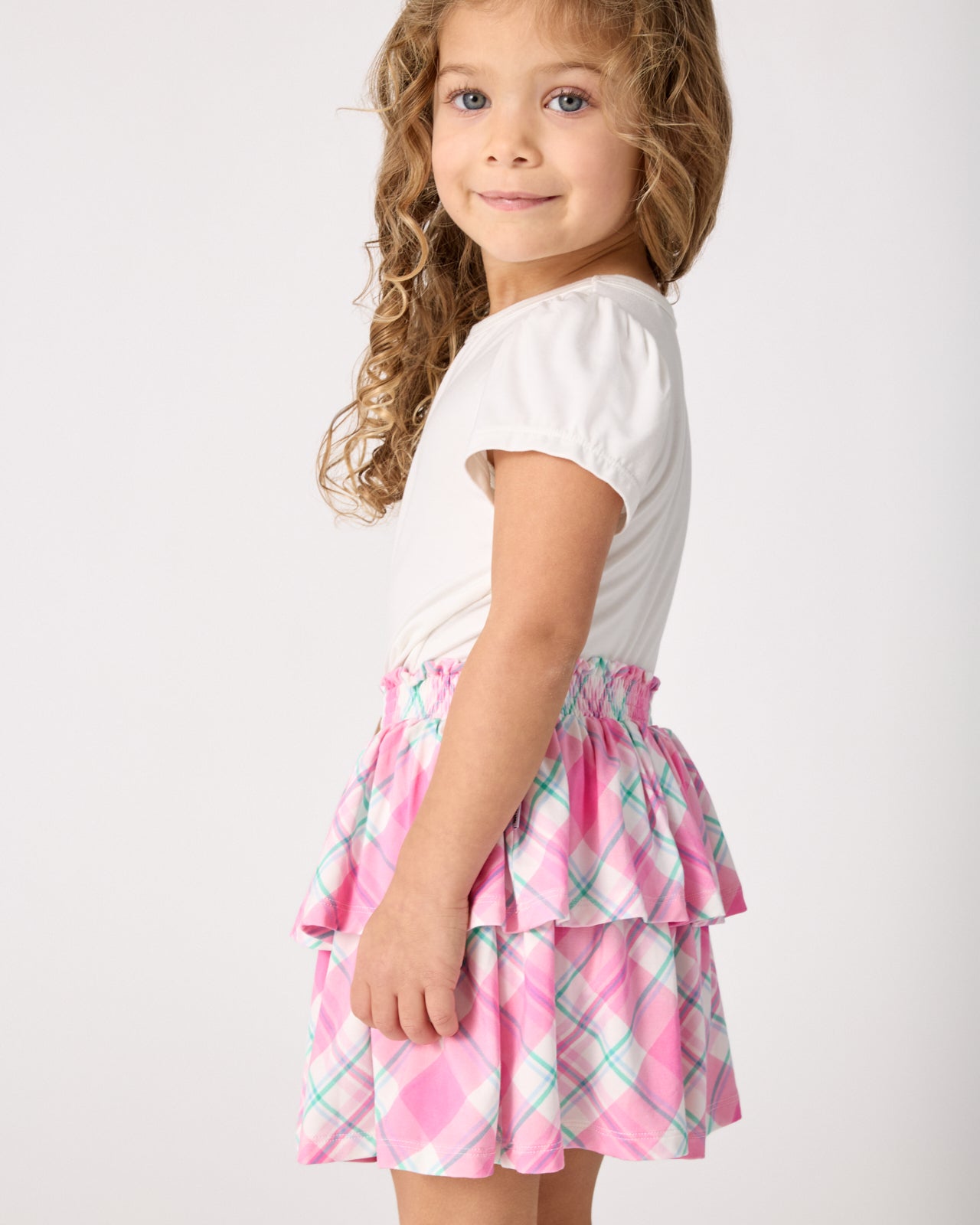 Springtime Plaid Tiered Skort