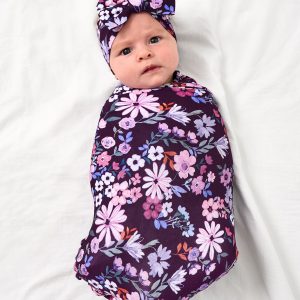 Violet Meadow Swaddle & Luxe Bow Headband Set