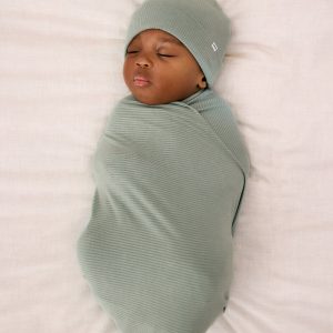 Willow Ribbed Swaddle & Infant Beanie Set