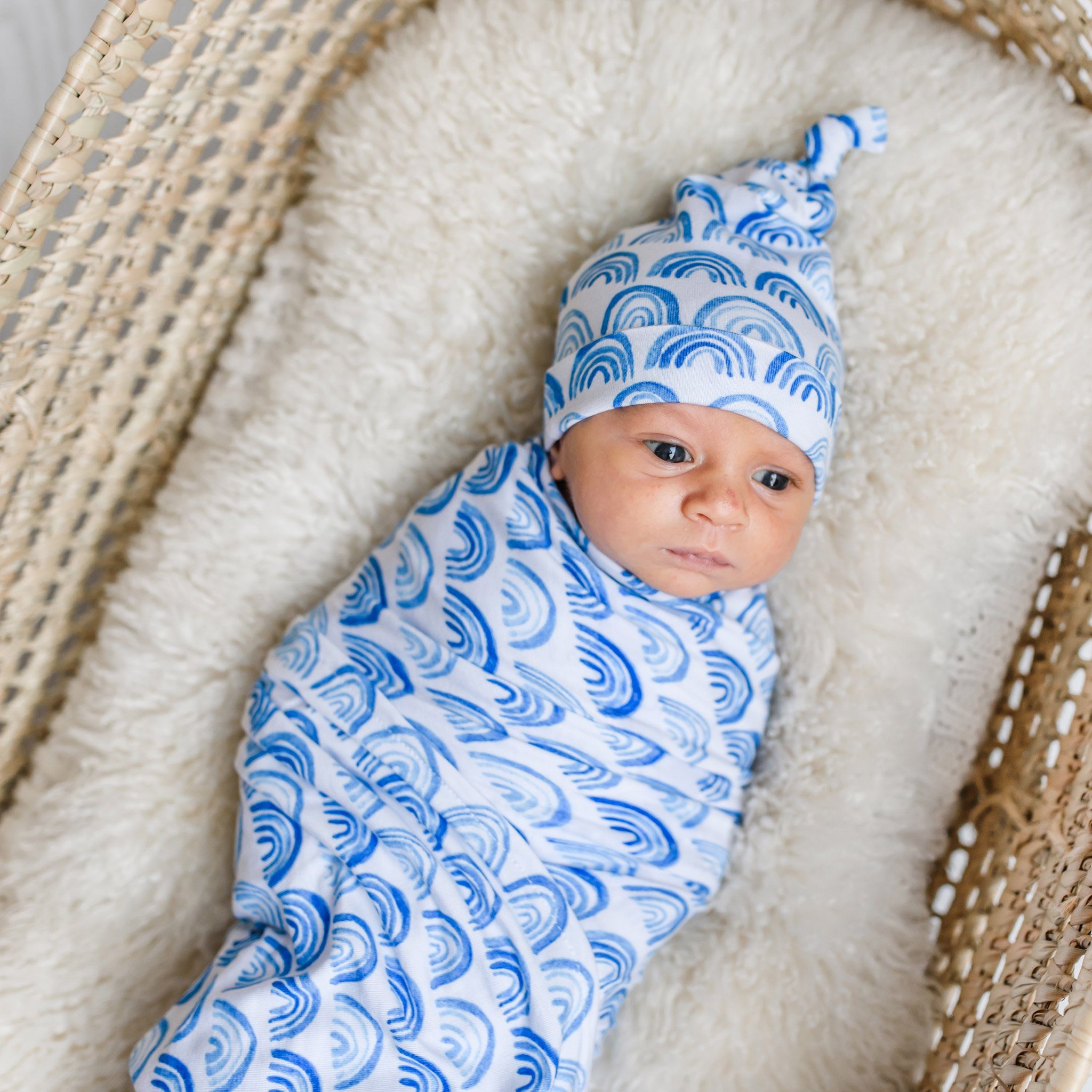 Blue Rainbows Swaddle & Hat Set - Image 4