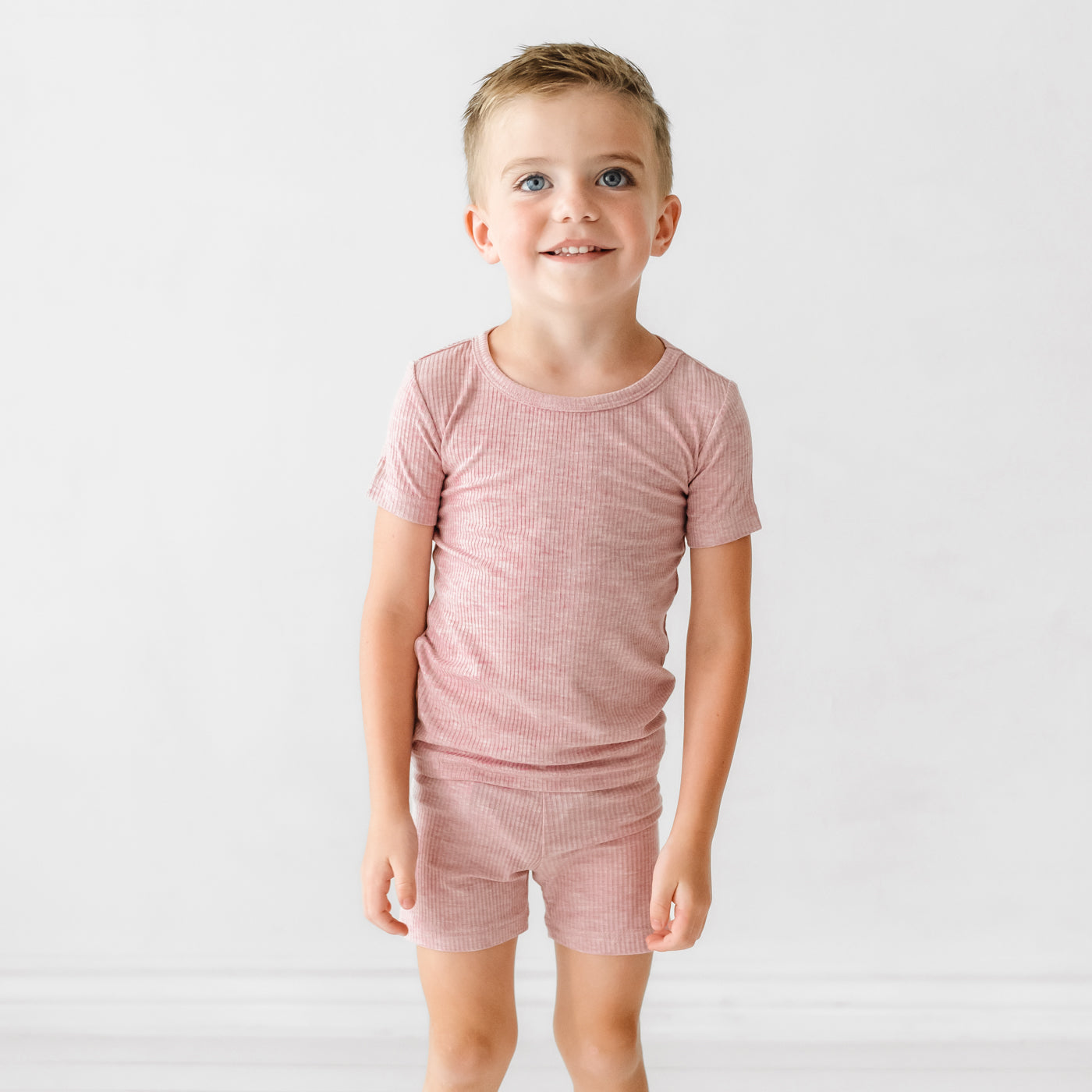 Heather Mauve Ribbed Two-Piece Short Sleeve & Shorts Pajama Set - Image 3