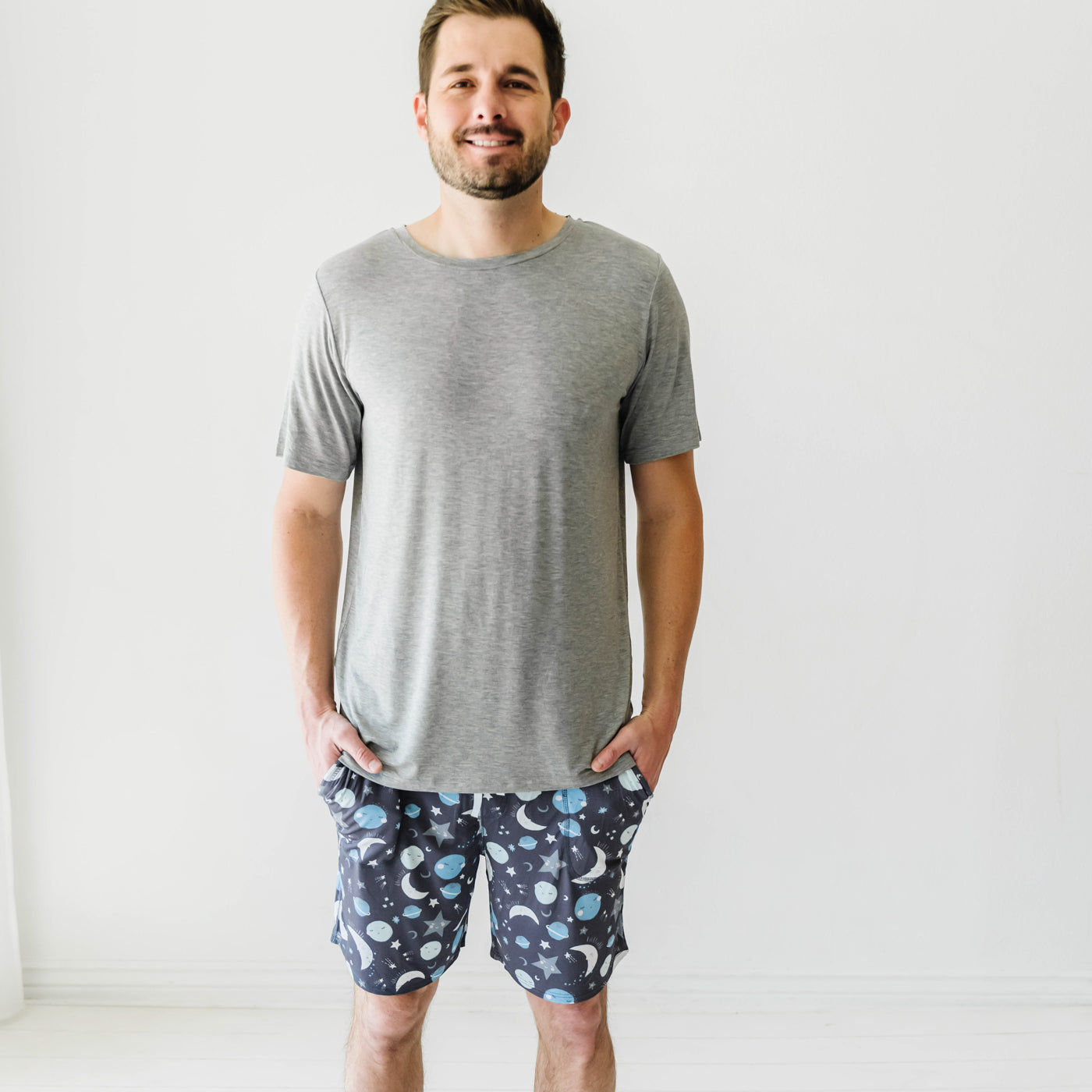 Blue To the Moon & Back Men's Bamboo Viscose Pajama Shorts - Image 2