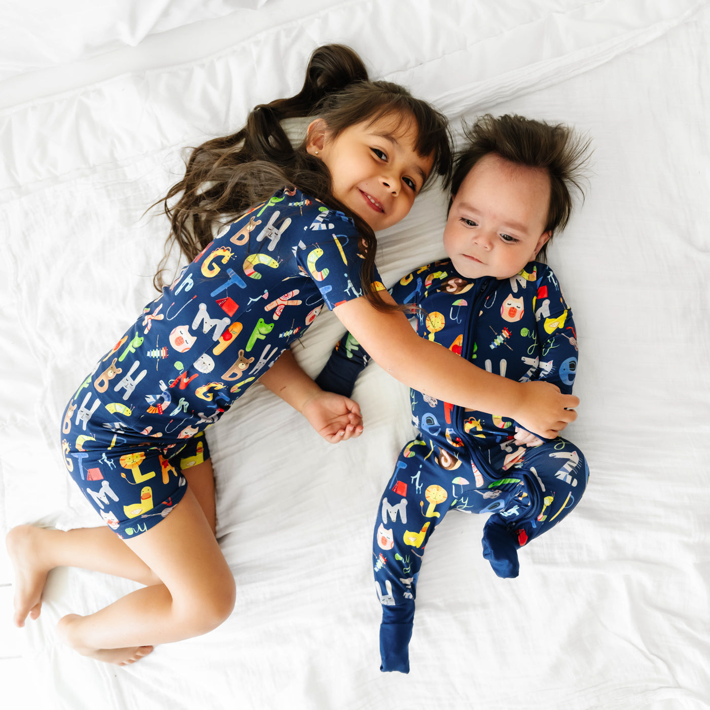 Navy Alphabet Friends Two-Piece Short Sleeve & Shorts Pajama Set - Image 4