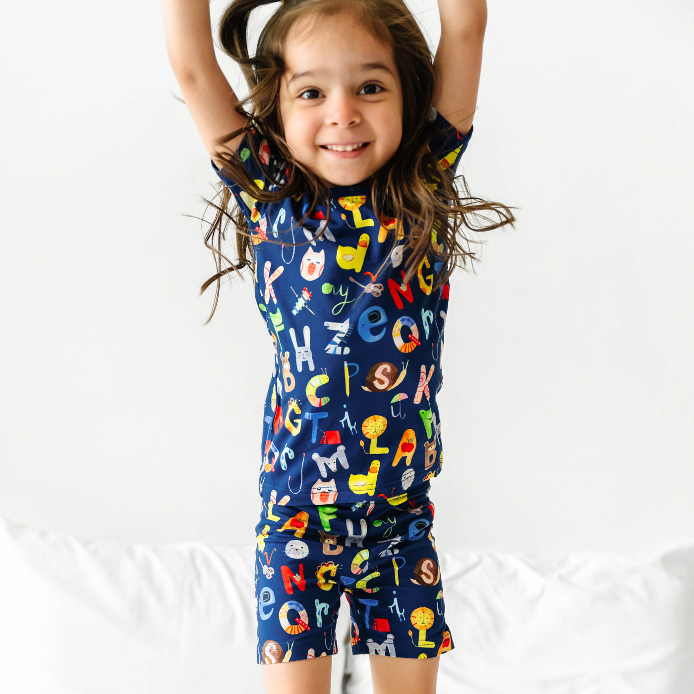Navy Alphabet Friends Two-Piece Short Sleeve & Shorts Pajama Set - Image 2