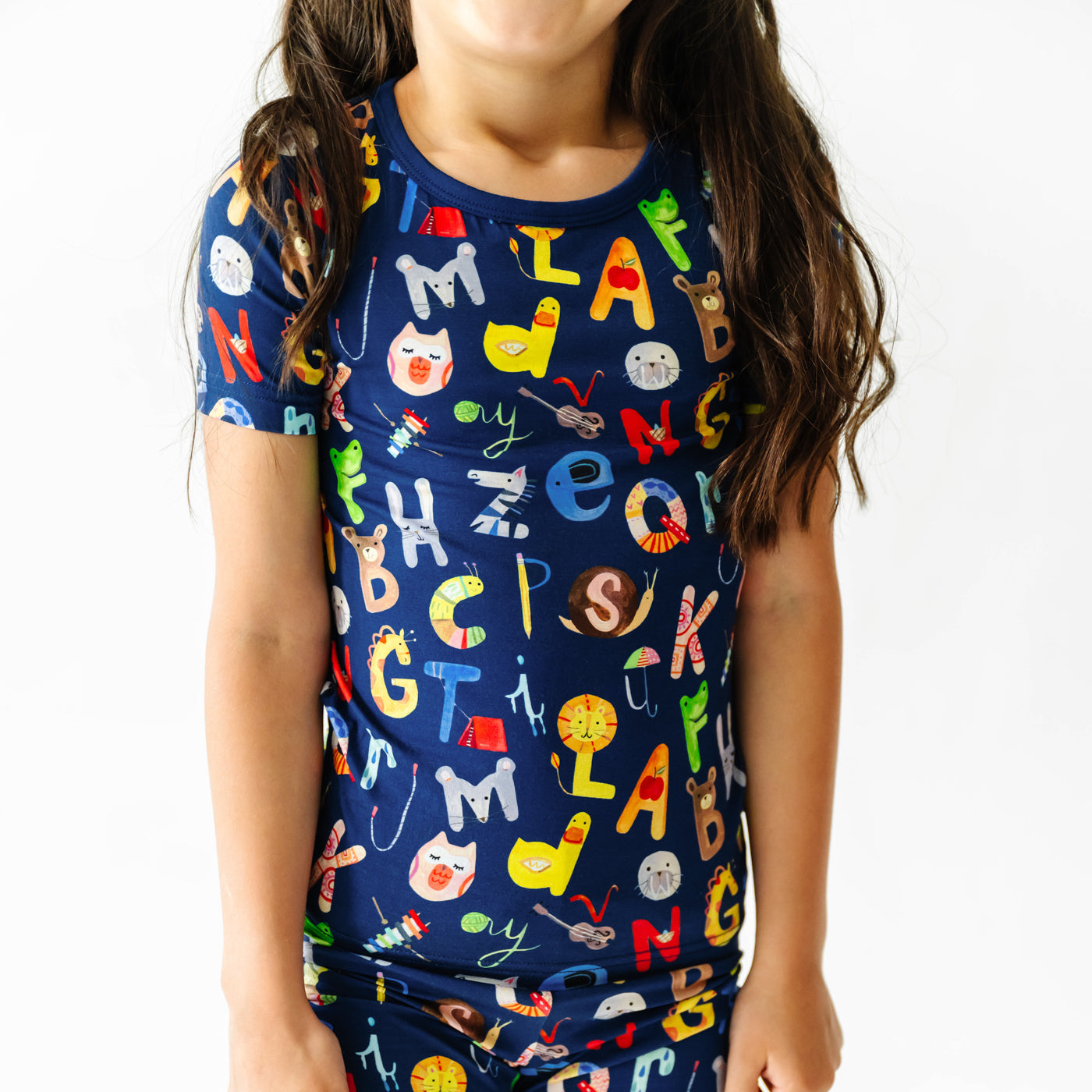 Navy Alphabet Friends Two-Piece Short Sleeve & Shorts Pajama Set - Image 3