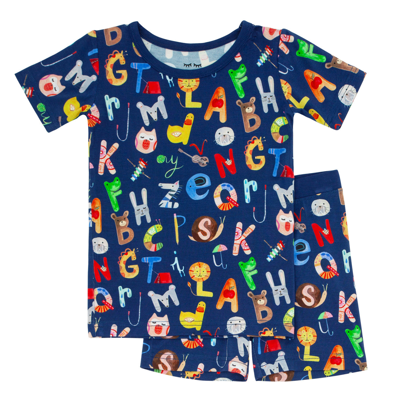 Navy Alphabet Friends Two-Piece Short Sleeve & Shorts Pajama Set - Image 6