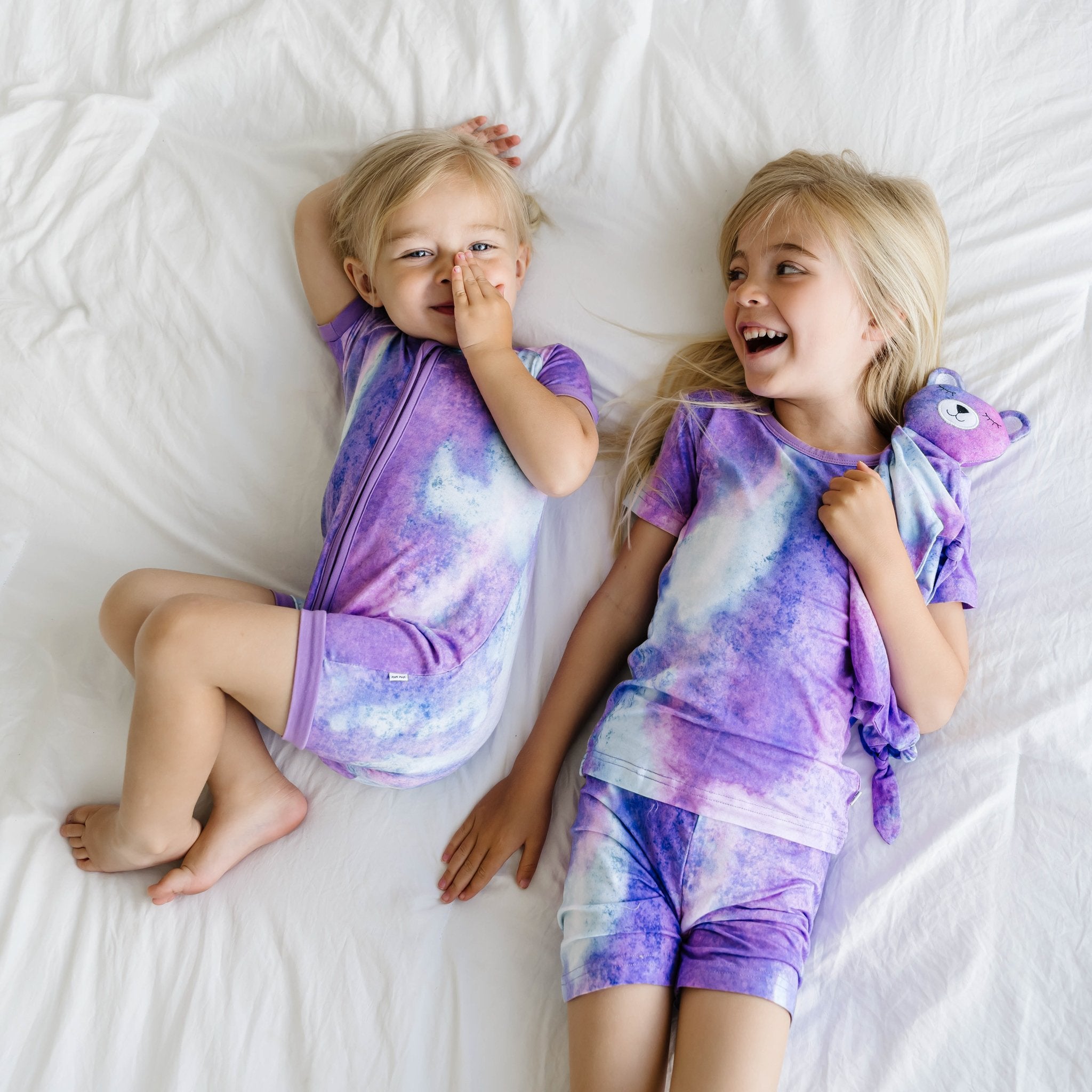 Purple Watercolor Two-Piece Short Sleeve & Shorts Pajama Set - Image 2