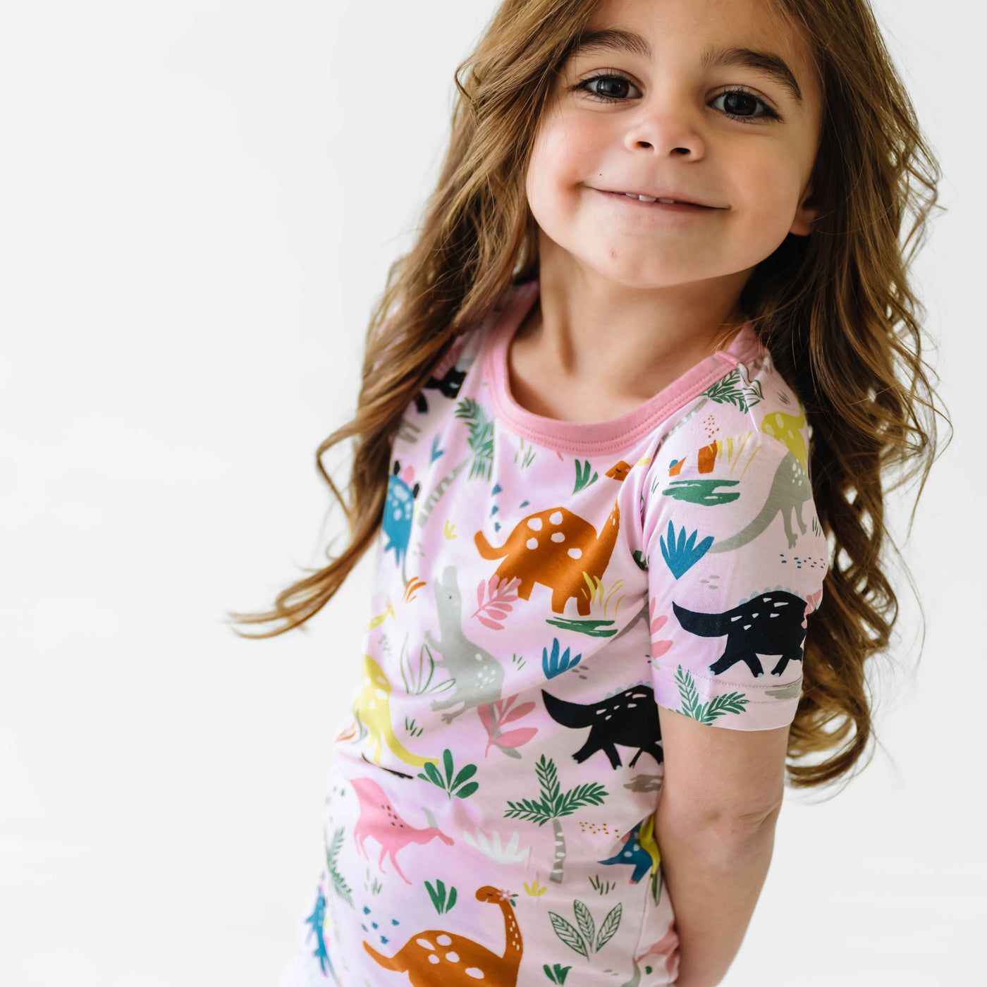 Pink Jurassic Jungle Two-Piece Short Sleeve & Shorts Pajama Set - Image 3