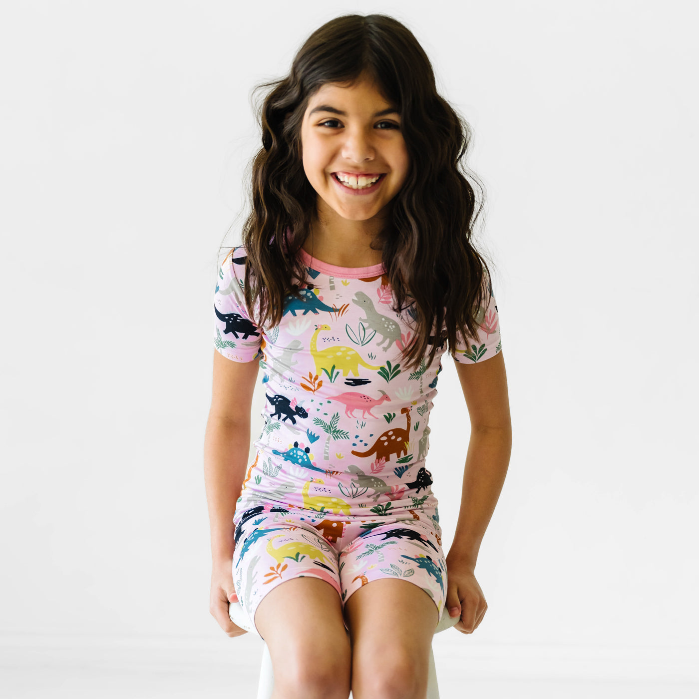 Pink Jurassic Jungle Two-Piece Short Sleeve & Shorts Pajama Set - Image 4