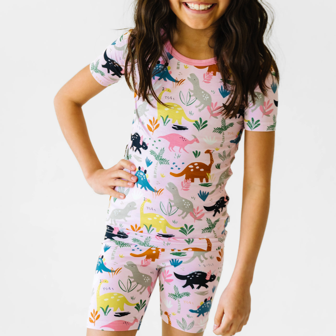Pink Jurassic Jungle Two-Piece Short Sleeve & Shorts Pajama Set - Image 5