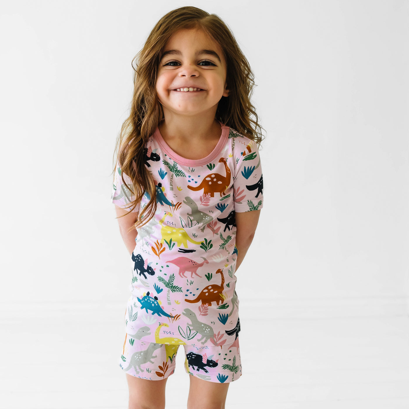 Pink Jurassic Jungle Two-Piece Short Sleeve & Shorts Pajama Set - Image 6