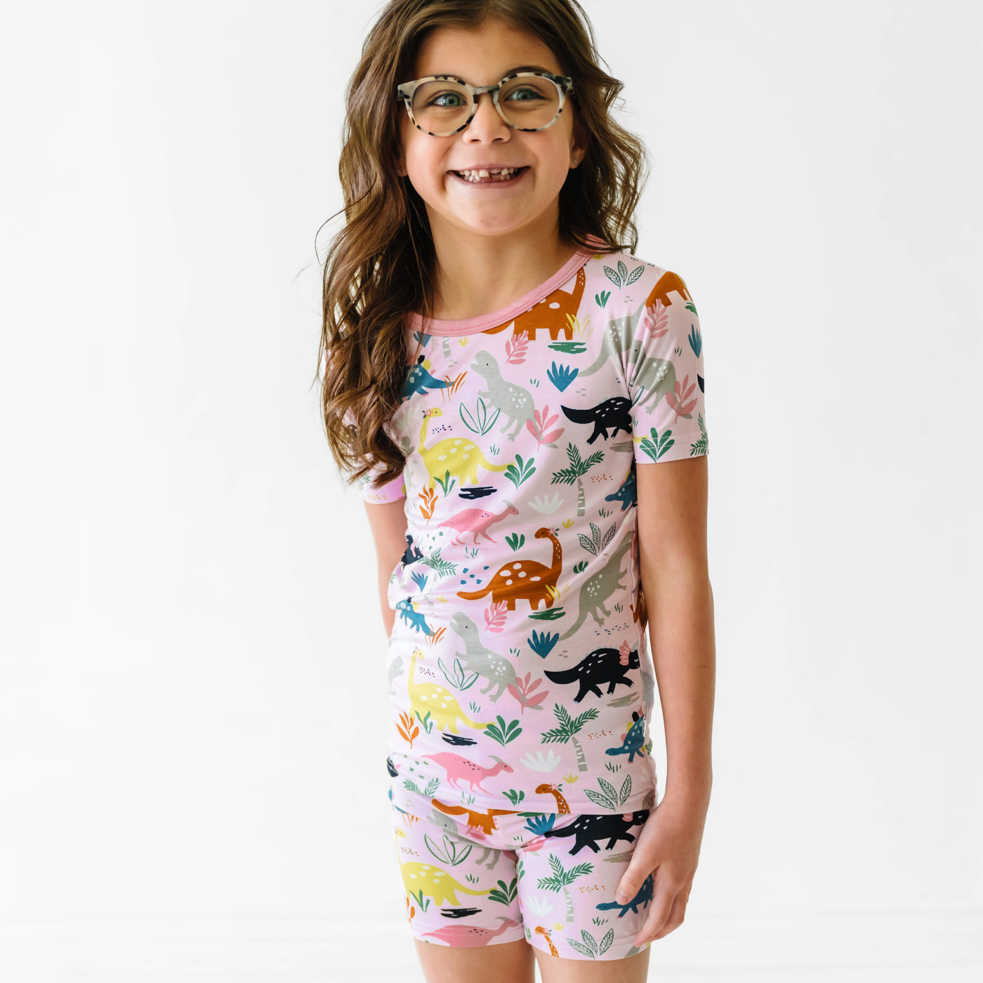 Pink Jurassic Jungle Two-Piece Short Sleeve & Shorts Pajama Set - Image 7