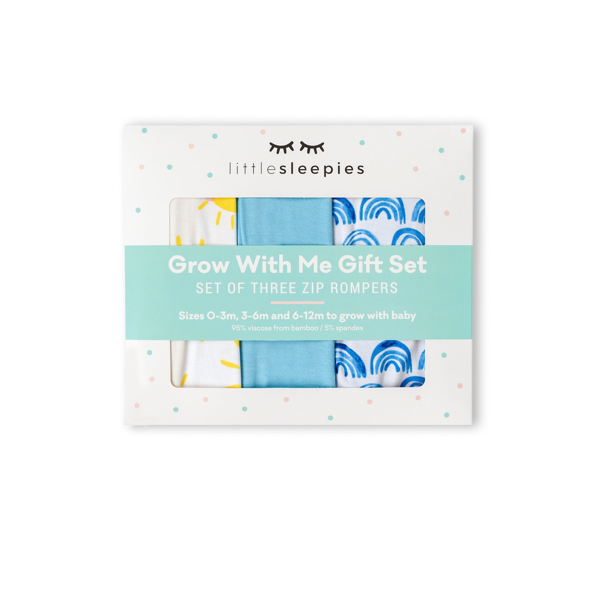 Blue Rainbows. Sky Blue & Sunshine Zippy Grow With Me Three Pack Gift Box - Image 3